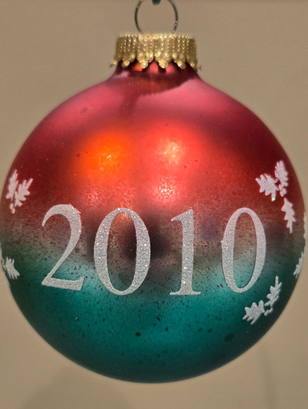 Holiday Glass Ornament 2010 in Red and Teal